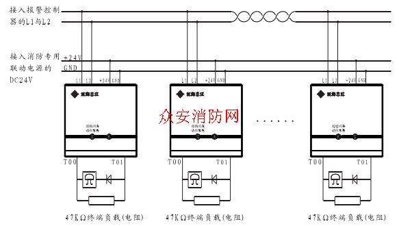 泛海三江kz-953型输出模块的接线方式
